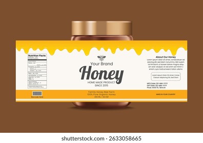 This professionally designed honey jar label template is perfect for branding your organic or homemade honey products.