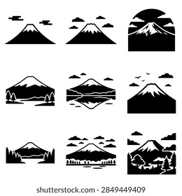 This professionally designed vector illustration features a close-up view of the legendary Mount Fuji in Japan. The artwork highlights the intricate details of the snow-covered peak and the rugged crater rim, capturing the majestic essence of the highest mountain in Japan. Perfect for travel designs, cultural projects, and minimalist landscape compositions.