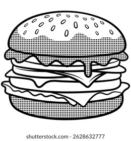 This project features a black and white vintage-style burger illustration intended for use in a retro diner or classic burger joint logo.