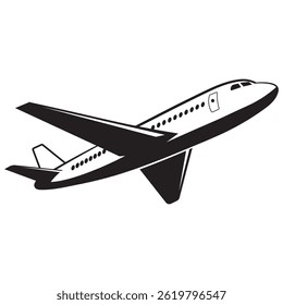 This project features a bold, high-contrast black-and-white vector-style illustration of a commercial airliner.