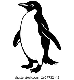 This project showcases a clean and bold black-and-white silhouette illustration of a standing penguin.