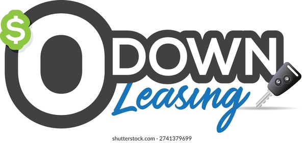 This promotional message highlights a zero down payment vehicle leasing offer, allowing customers to drive a car without any initial upfront cost. Focused specifically on leasing rather than purchasing, the offer provides an affordable and flexible way to access a new vehicle. The car key icon reinforces the automotive theme, symbolizing easy access and instant driving opportunities.