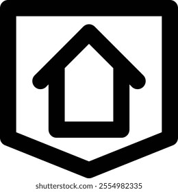 This protective shield real estate icon represents secure properties, ideal for illustrating property protection, safety features, and robust real estate solutions in marketing visuals.