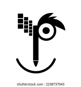Das ist ein p-förmiges Logo, bestehend aus einem Bleistift, einem Auge und einem Lächeln