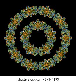 This is a psychedelic ornament circle It can be used as a part of an illustration, frame, CD cover, T-shirt design, etc.The design was made with only 4 colors, so it's not a problem to print it.