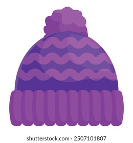 This purple winter hat is keeping someone warm with its thick knit and fluffy pom pom