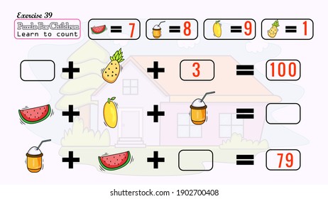 This puzzle for children learn to solve it and learn to multiply 
have beautiful fruits , cartoon houses beautiful and nice doodles have a range of 1 to 100