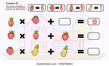 This puzzle for children learn to solve it and learn to multiply 
have beautiful fruits , cartoon houses beautiful and nice doodles have a range of 1 to 100
