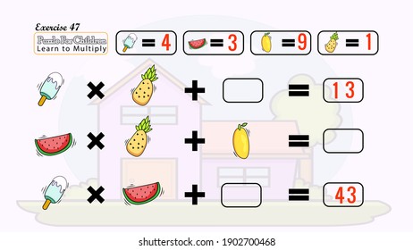 This puzzle for children learn to solve it and learn to multiply 
have beautiful fruits , cartoon houses beautiful and nice doodles have a range of 1 to 100