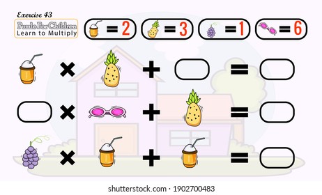 This puzzle for children learn to solve it and learn to multiply 
have beautiful fruits , cartoon houses beautiful and nice doodles have a range of 1 to 100
