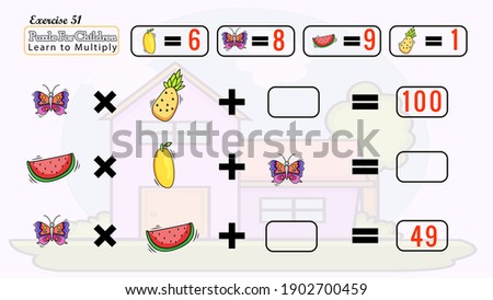 This puzzle for children learn to solve it and learn to multiply 
have beautiful fruits , cartoon houses beautiful and nice doodles have a range of 1 to 100