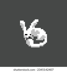 this is a rabbit in pixel art with white color and black background,this item good for presentations,stickers, icons, t shirt design,game asset,logo and project.