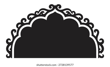 Dieser Vektorhintergrund vom Ramadan 2026 zeigt einen islamischen ornamentalen Bogenrahmen, der von einer dekorativen Moschee-Türsilhouette inspiriert ist. Der elegante Bogen wurde in einem sauberen Schwarz-Weiß-Stil entworfen und bildet einen starken spirituellen und architektonischen Mittelpunkt, der sich für moderne und traditionelle Ramadan-Designs eignet. Ideal für Ramadan Kareem und Eid Mubarak Poster, Grußkarten, Einladungen, Banner, Social-Media-Grafiken, Website-Kopfzeilen und Branding-Materialien. Das monochrome Vektorformat sorgt für eine einfache Anpassung, eine glatte Skalierung und eine qualitativ hochwertige Ausgabe sowohl für den Druck als auch für die digitale Nutzung. Damit ist es perfekt für islamische Themen, dekorative Rahmen und festliche Ramadan-Hintergründe.