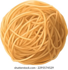 This raw pasta illustration features uncooked spaghetti, with long thin strands of dried pasta that have yet to be cooked. The pasta is a pale yellow color.