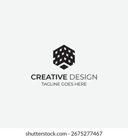 Este concepto de logotipo inmobiliario presenta un diseño moderno de casas y edificios, que simboliza un negocio de construcción y hogar
