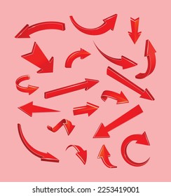 This is a realistic 3D Curved Arrows in Red color.