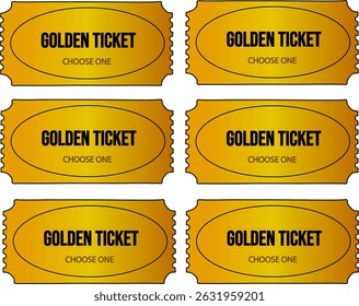 This realistic golden ticket vector illustration is designed with an elegant metallic gradient effect that simulates a luxurious gold foil finish. 