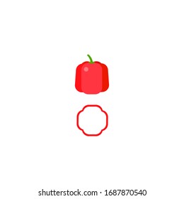 This is red bell pepper or paprika with slices isolated on white background. Vegetables, vegetarian food. Vector illustration in flat style.