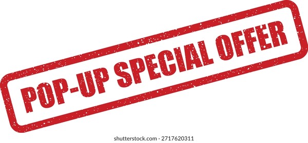Este carimbo vermelho grunge exibe proeminentemente "OFERTA ESPECIAL POP-UP", tornando-o ideal para atrair a atenção para negócios exclusivos e incentivos ao cliente.