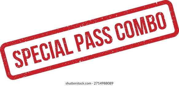 Este sello de goma roja muestra "SPECIAL PASS COMBO" con un aspecto desgastado, adecuado para promover el acceso exclusivo, entradas para eventos o paquetes de membresía.