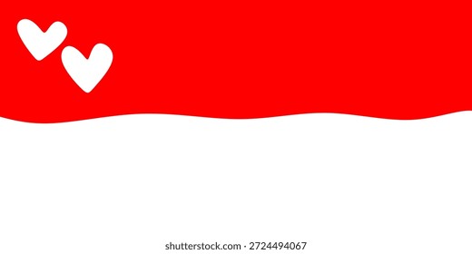 Este Anuncio rojo y blanco se asemeja a la bandera indonesia. Presenta bordes ondulados y dos Pequeños corazones blancos en la esquina superior izquierda. Ideal para celebraciones nacionales, temas de amor o telones de fondo de fiesta.
