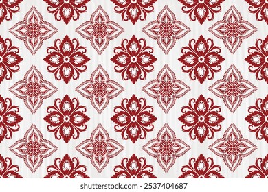 
Este padrão floral vermelho e branco apresenta motivos intrincados e simétricos em um design perfeito. Ideal para têxteis, papel de parede ou decoração, combina elegância tradicional com um clássico, vintage apelo