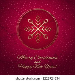 This is a red-gold background with a Christmas ball and snowflake. Beautiful greeting card for Christmas and New Year design.