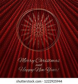 This is a red-gold background with a Christmas ball and snowflake. Beautiful greeting card for Christmas and New Year design.