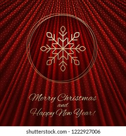 This is a red-gold background with a Christmas ball and snowflake. Beautiful greeting card for Christmas and New Year design.