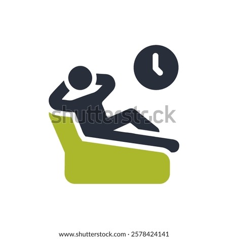 This relaxation icon beautifully represents the essence of serenity and comfort, making it a perfect choice for spa and wellness themes, and it truly embodies tranquility and leisure