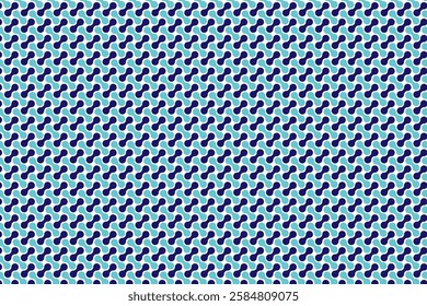 This is a repeating geometric pattern consisting of interlocking teal and navy blue oval shapes arranged in a diagonal grid pattern against a white background.