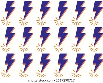 This is a repeating pattern on a light beige background. The primary elements are stylized, dark blue lightning bolt shapes angled diagonally. Each lightning bolt is accompanied by a small, burst-like