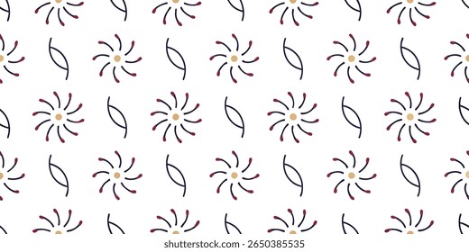 This repeating pattern showcases stylized flowers with radiating petals and simple oval shapes, creating a clean and modern aesthetic.