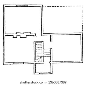 Esta es la representación del piso de cámara del diseño LXXIV. Consta de tres armarios de cama sobre un dibujo vintage del vestíbulo o de un dibujo grabado.