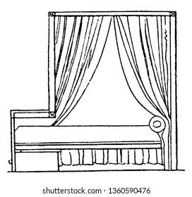 Se trata de una representación de un armario que se puede convertir en un cuarto de cama de cambio para personas de tamaño normal, proyectando el pie del dibujo de la línea de la cama vintage o ilustraciones de grabado.