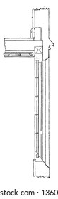 Esta es la representación del plan de construcción del diseño LXXI. Las paredes de ladrillo de la sala de estar con modelado a nivel sobre el marco de la ventana de las cascadas lintel etc. se muestra dibujo de línea vintage