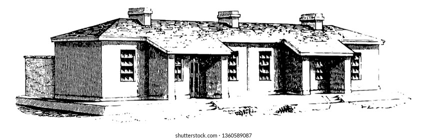 This is the representation of the design XI which is a cottage dwelling with three rooms under the same roof with cow house pigsty and other conveniences.