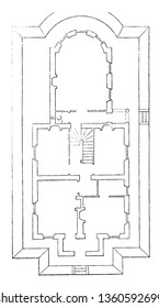This is a representation of a design XVI ground plan. It has been extended of the stair case passage in order to obtain some rooms and to form a corresponding drawing room vintage line drawing