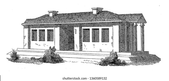 Esta es la representación del diseño XXXIII. Se trata de dos casas de campo situadas bajo el mismo techo, cada una con dos habitaciones y otras comodidades.