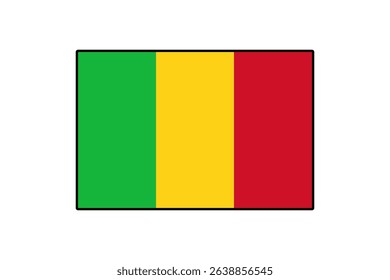 This representation displays the flag of Mali, showcasing three vertical stripes in green, yellow, and red. The design reflects the colors and symbolism of the nation's identity.