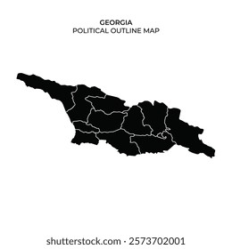 This representation displays the political outline map of Georgia, detailing the various administrative regions within the country, emphasizing geographical distinctions.