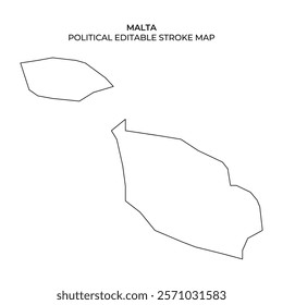 This representation features the outline of Malta, showcasing its coastlines and borders. It serves as a useful tool for political maps and geographic illustrations.