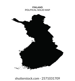 This representation features a solid silhouette of Finland, highlighting its political boundaries. The shape showcases key geographical outlines of the country.