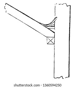 This is a representation of a fixing to the chimney shaft with proper aprons and cover the gutters with lead seven pound to the foot superficial vintage line drawing or engraving illustration.