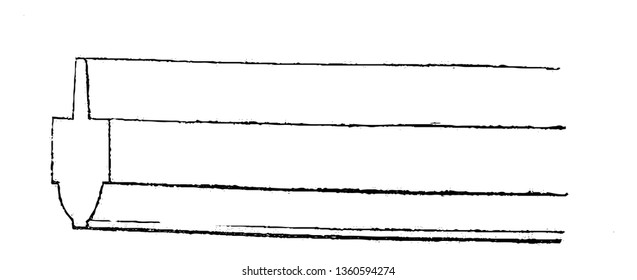 This is a representation of a grooved structure which is made so in order to prevent the rain from driving under the bars. It is one inch and half ovule sashes vintage line drawing or engraving