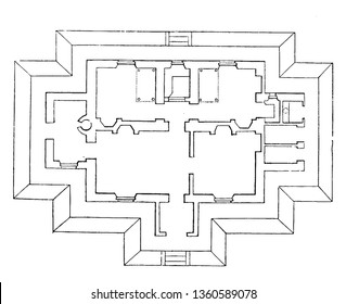 This is the representation of the ground plan of the design XXXVI. The kitchen parlor bed rooms lobby pantry coal house etc. is shown.