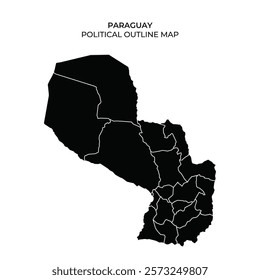 This representation highlights the political divisions of Paraguay, showcasing each department distinctly. The map emphasizes the countrys geography and administrative boundaries.