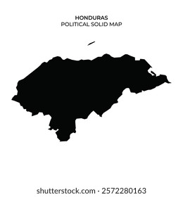 This representation highlights the political outline of Honduras. The solid black shape delineates the countrys geographical layout without additional features or labels.