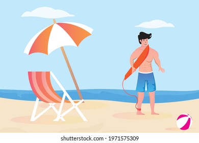 This is a representation of a man enjoying his summer holidays on a beach side