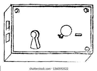 Esta es una representación de un centímetro y un cuarto de seis paneles de ambos lados cuadrado con dos pulgadas y medio de las bisagras del trasero y un dibujo o grabado de la línea vintage de la perilla de latón de hierro de seis pulgadas